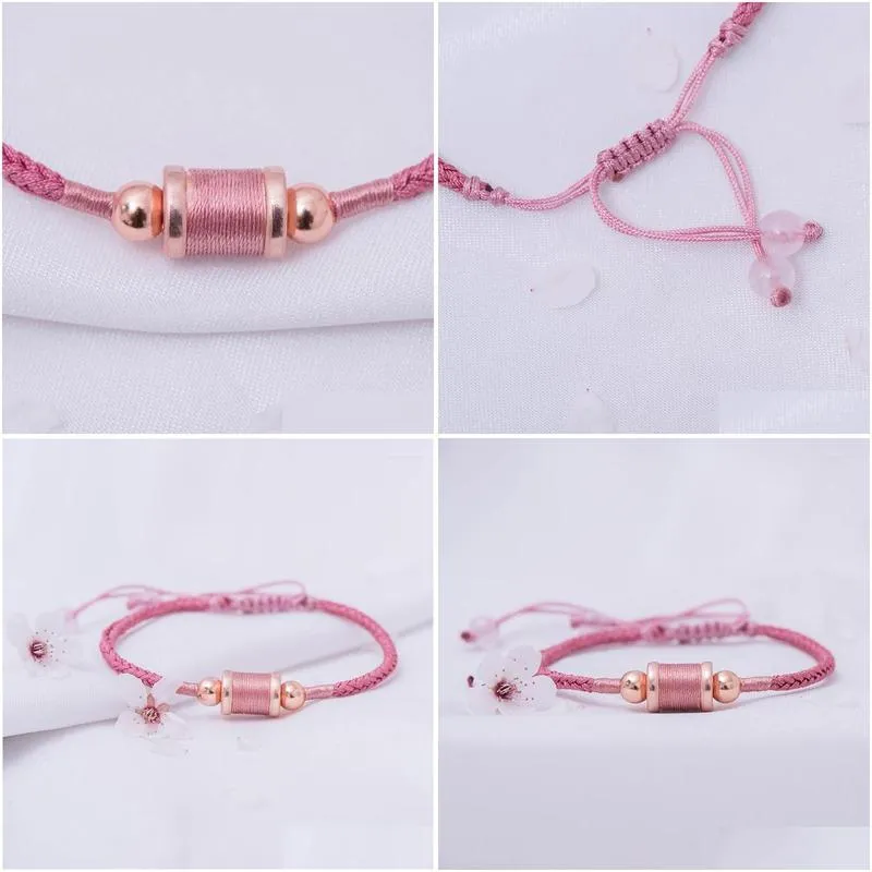 Charm Bracelets Kurukulle Bodhisattva Pink Bracelet Hand Knitted Adjustable Size Amulet Bring Good Luck And Marriage Silver Men Women