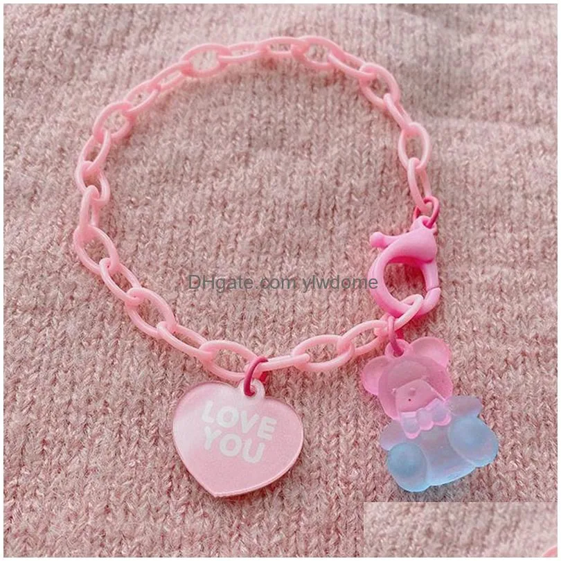 Jewelry Cute Bear Pendent Bracelet For Girls Adjustable Chain Friendship Colorf Heart Fashion Wholesale Drop Delivery Baby, Kids Mater Dhzq2