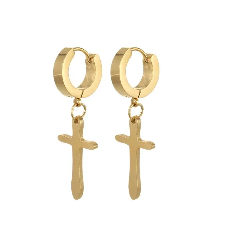 Stud Earrings 2024 Fashion Titanium SteelPersonalized Cross Ear Clip StainlessSteel Hip Hop Trendy Earringsstud Jewelry