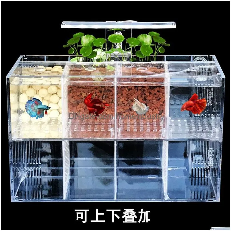 Decorations 220V Creative Betta Fish Tank Breeding Incubator Isolation Box Water Desktop Small Acrylic Ecological Aquarium 230915 Dro Dhxdr