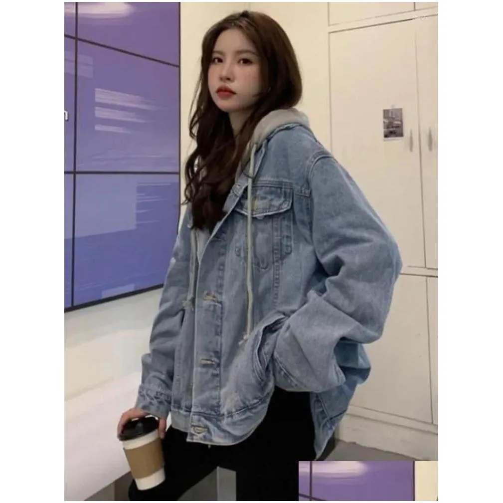 Women`s Jackets Hooded Loose Denim Jacket  Spring Autumn Coat Harajuku Fashion Casual Cargo Jeans Oversize Outerwear Streetwear
