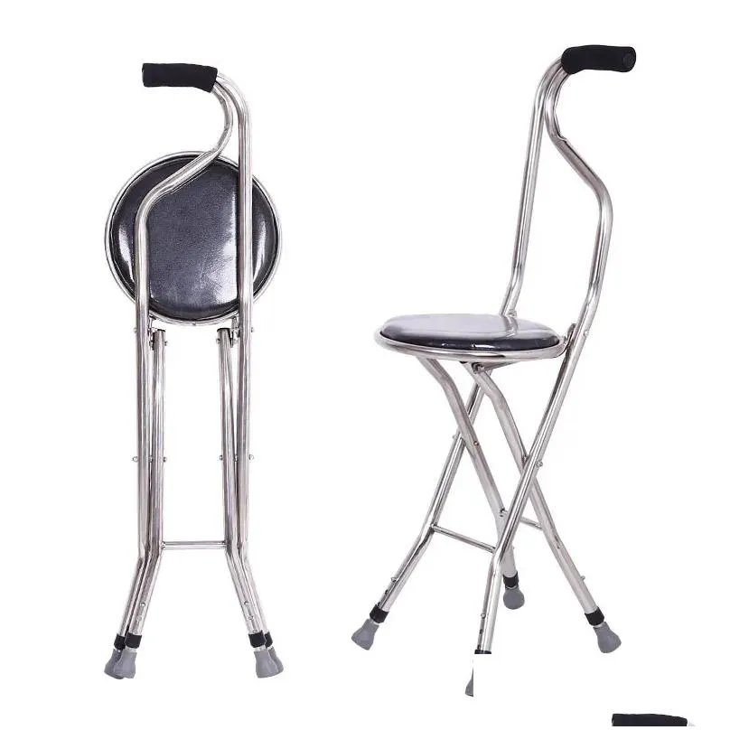 Camp Furniture Crutch Stool Four-Legged Multi-Functional Chair For The Elderly Non-Slip Walker Can Sit 0n Cane