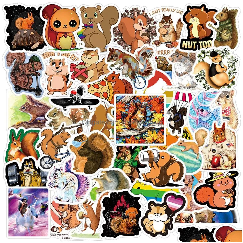 50pcs Cute Animal Squirrel Cartoon Stickers Graffiti Decal Laptop Guitar Scrapbook Phone Fridge Luggage Decoration Sticker