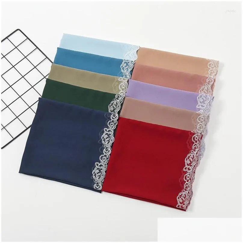 Scarves Muslim Lace Turban Women Hijab Chiffon Scarf For Fashion Islam Headscarves Bubble Heavy Solid Color Shawls Drop Delivery Dha6W