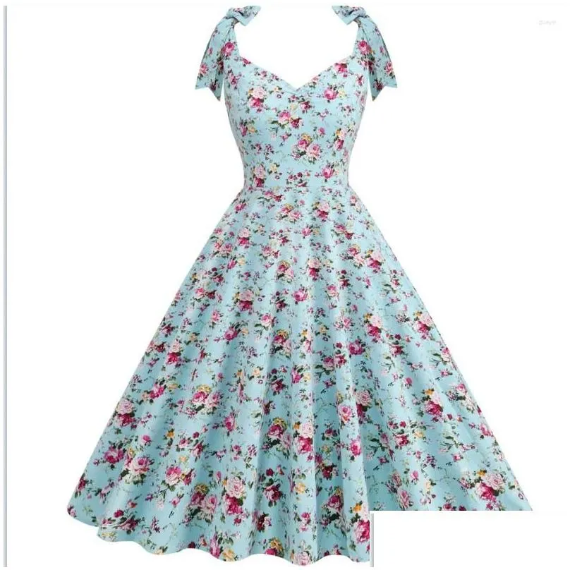 Casual Dresses 2023 Fashion Women Summer Dress Retro 50s 60s Robe Femme Rockabilly Pinup Party Vestidos Elegant Floral Office