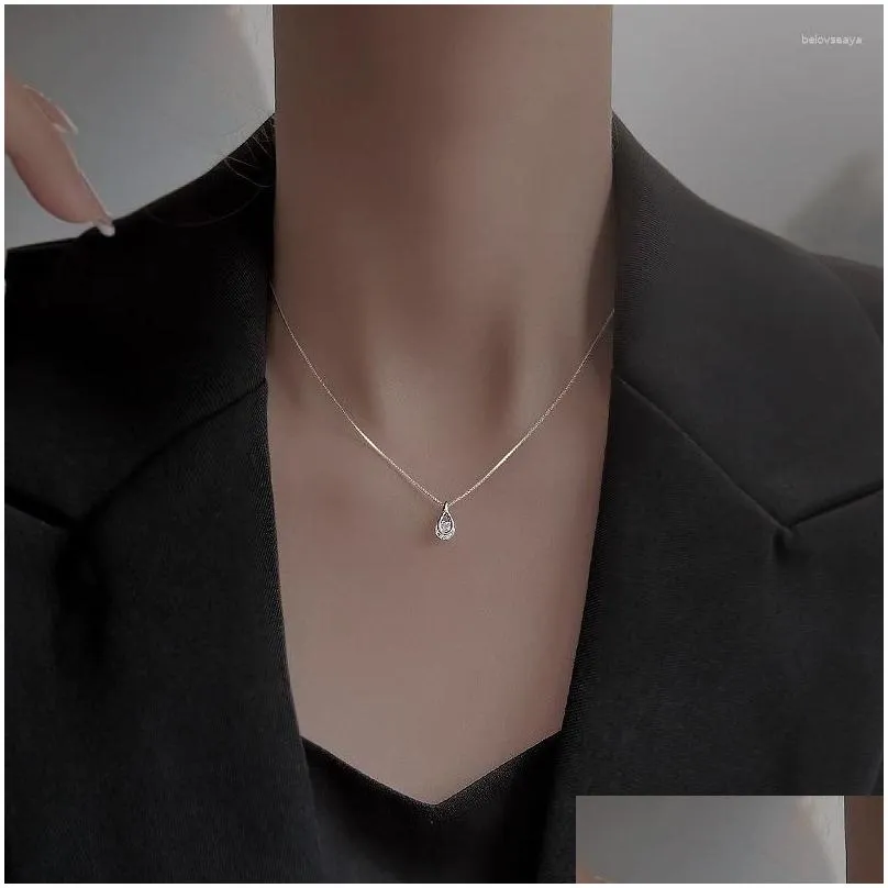 Jewelry Pouches Synthetic Moissanite Zircon Water Drop Necklace Female Summer Design Sense Geometric Clavicle