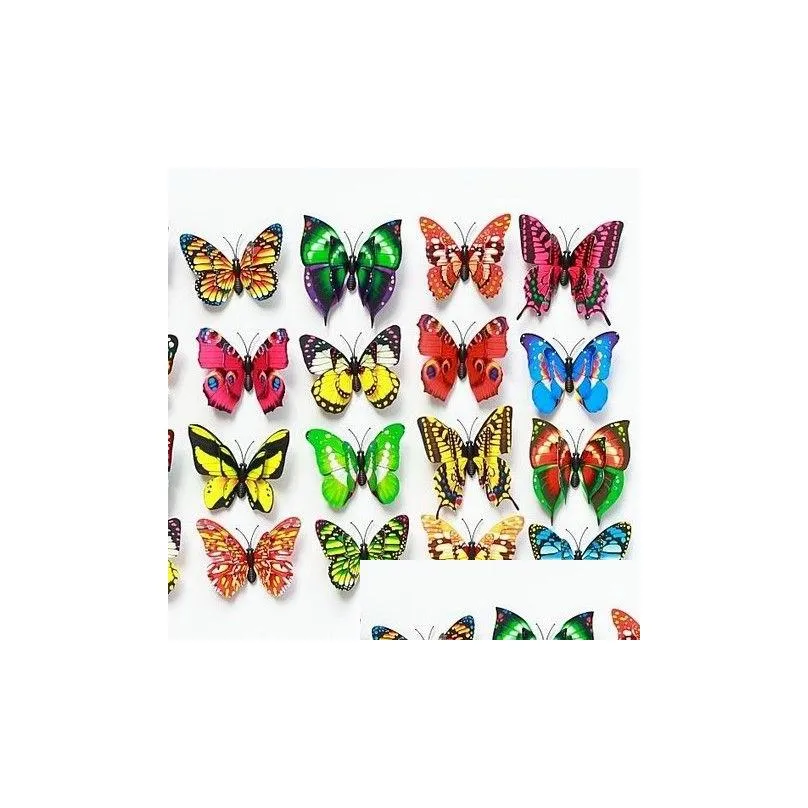 Fridge Magnets 12Cm Bright Two-Pair Wings Butterfly Simation Brooch Home Decor 100Pcs/Lot Drop Delivery Garden Dhwu3