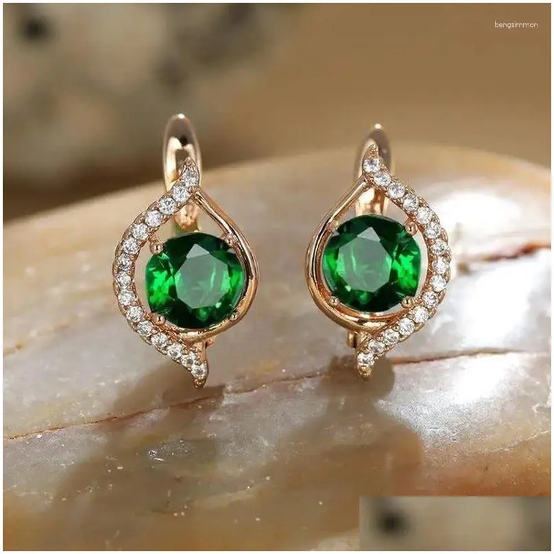 Dangle Earrings Vintage Gold Color Marquise Shape Clip For Women Green White Sapphire Blue Stone Wedding Anniversary Gift