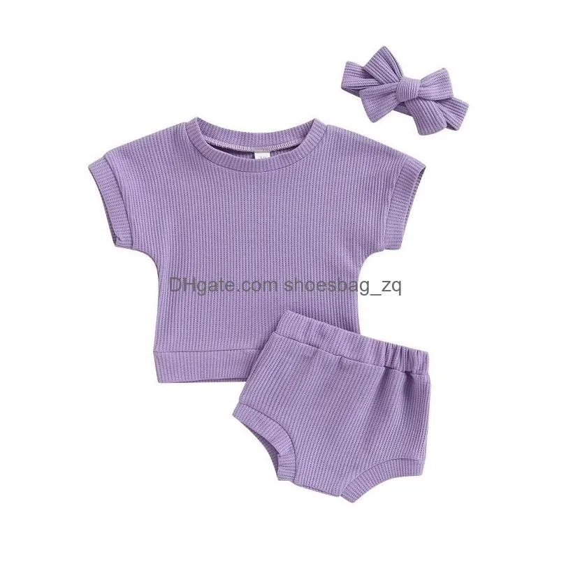 Clothing Sets CitgeeSummer Infant Baby Girls Clothes Solid Color Short Sleeve Pullover Tops And Casual Shorts Headband Suit