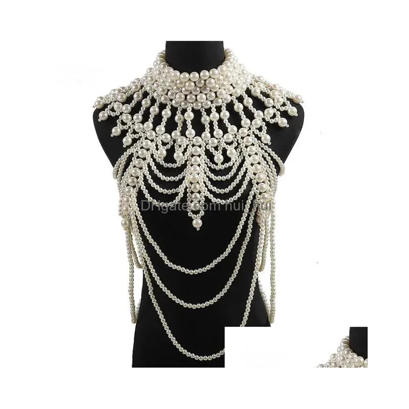 long multilayer tassel body chain jewelry sexy bikinis waist pearl bra chains for women 240311