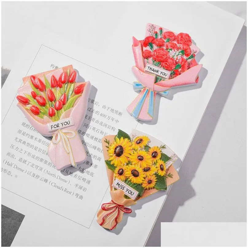 Fridge Magnets Resin Flower Magnet Stickers Sunflower Rose Tips Carnation For Whiteboard Office Po Cabinet In Drop Delivery Home Garde Dhr81