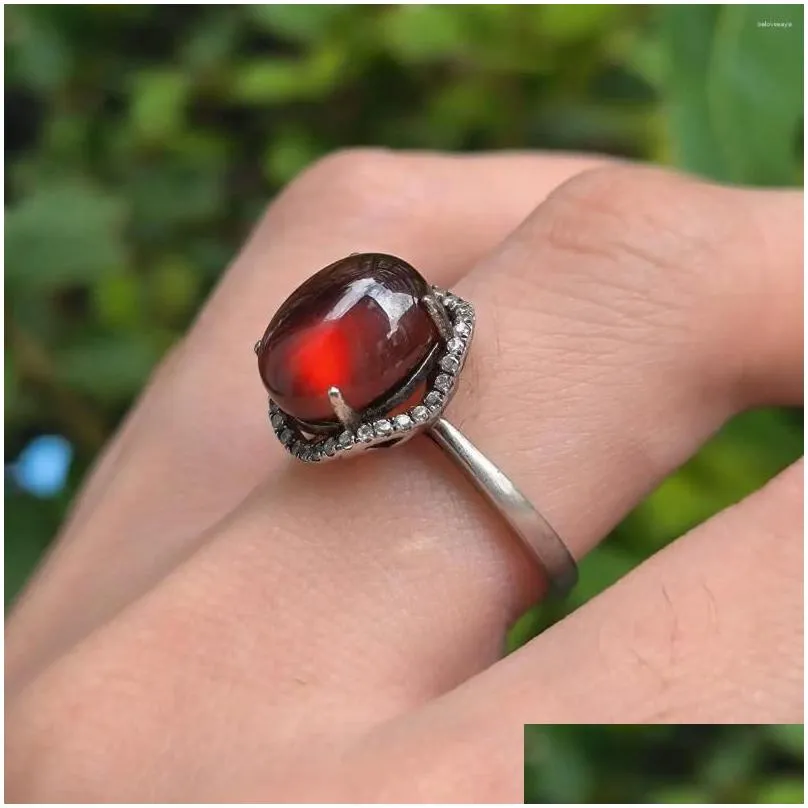 Cluster Rings 1pcs/lot Natural Garnet Ring Crystal S925 Sterling Silver With Diamonds Elegant Women`s Jewelry Precious Accessories Gem