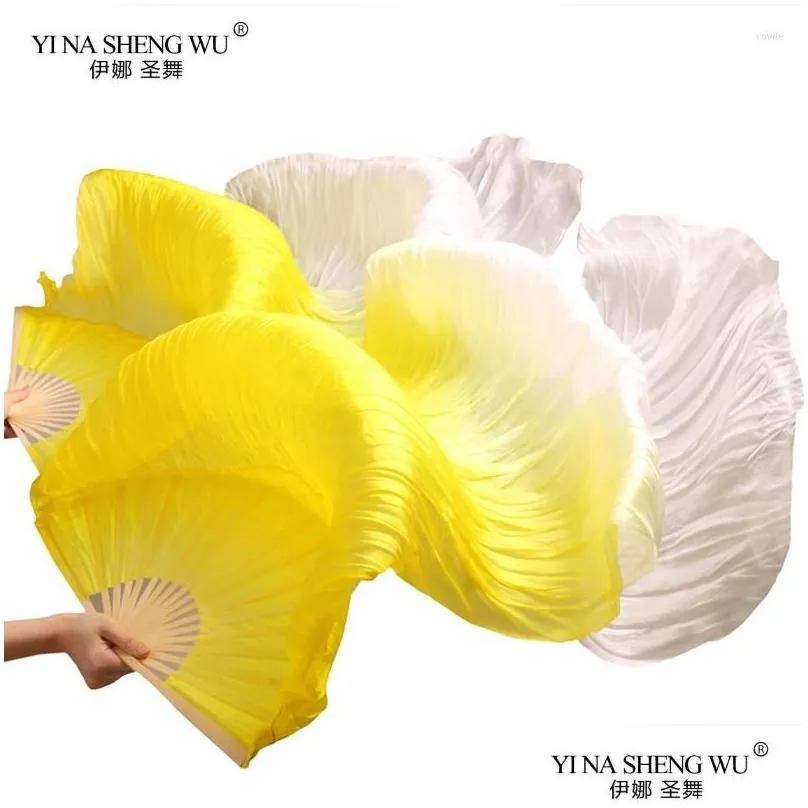 Stage Wear 1Pair/1Pc Imitation Silk Belly Dance Veil Fans Bamboo Ribs Handmade Dyed Performance Long Fan Dancing Drop Delivery Dhznn