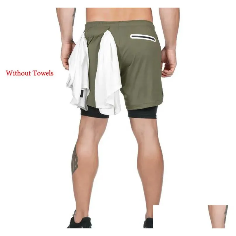 Men 2 in 1 Running Shorts Gym Fitness Bodybuilding Training Quick Dry Beach Short Pants Male Summer Workout Crossfit Bottoms1