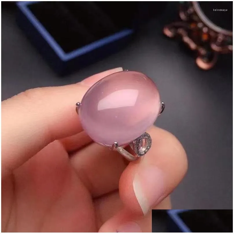 Cluster Rings Fashion Hyperbole Gemstone Ring For Daily Wear 15 20mm NaturalRose Quatz Solid 925 Silver Rose Quartz Jewelry Big