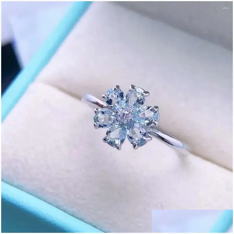 Cluster Rings Silver Ring Jewelry With Natural Aquamarine Gemstone 3 4mm For Woman Wedding Party Banquet Dating