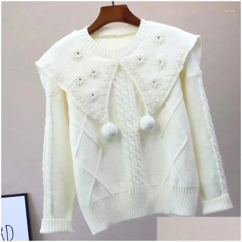 Women`s Sweaters 2024 Autumn Winter Jumpers Beading Design Sense Sweet Age Reducing Chic Pull Femme Unique Loose Grunge Vintage Sweater