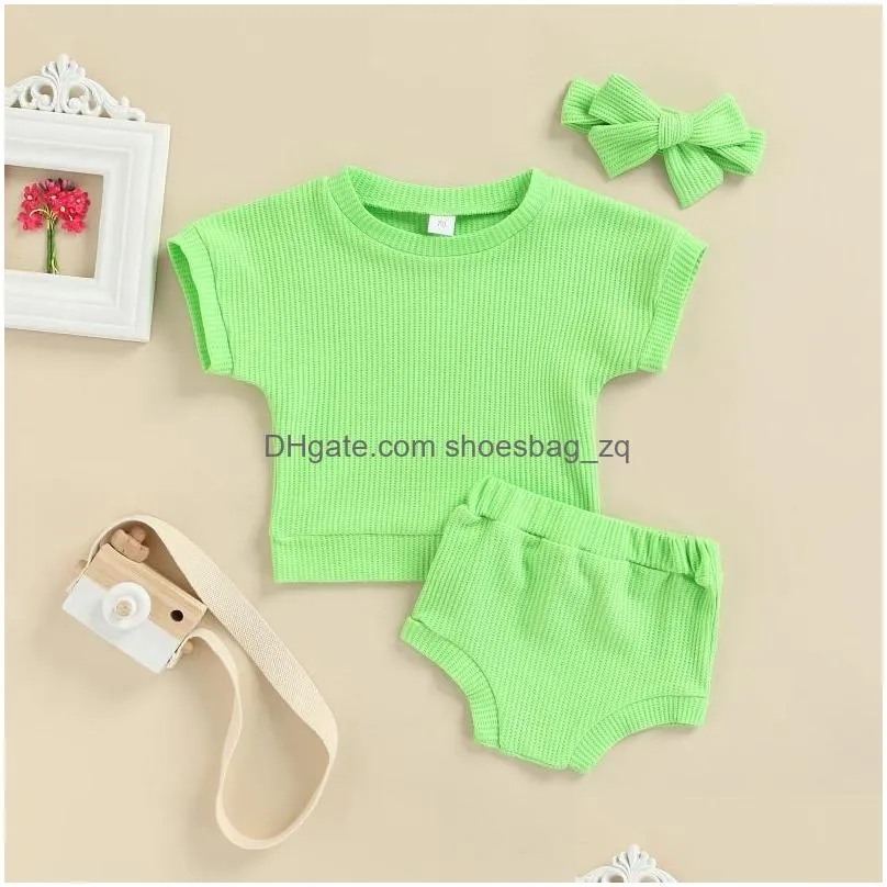 Clothing Sets CitgeeSummer Infant Baby Girls Clothes Solid Color Short Sleeve Pullover Tops And Casual Shorts Headband Suit