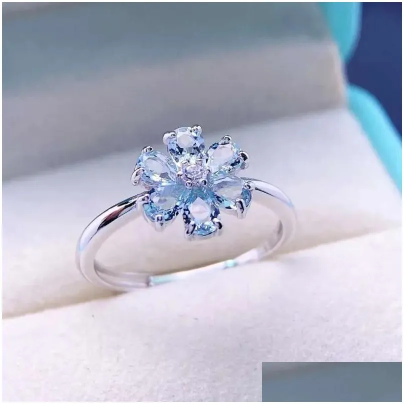 Cluster Rings Silver Ring Jewelry With Natural Aquamarine Gemstone 3 4mm For Woman Wedding Party Banquet Dating