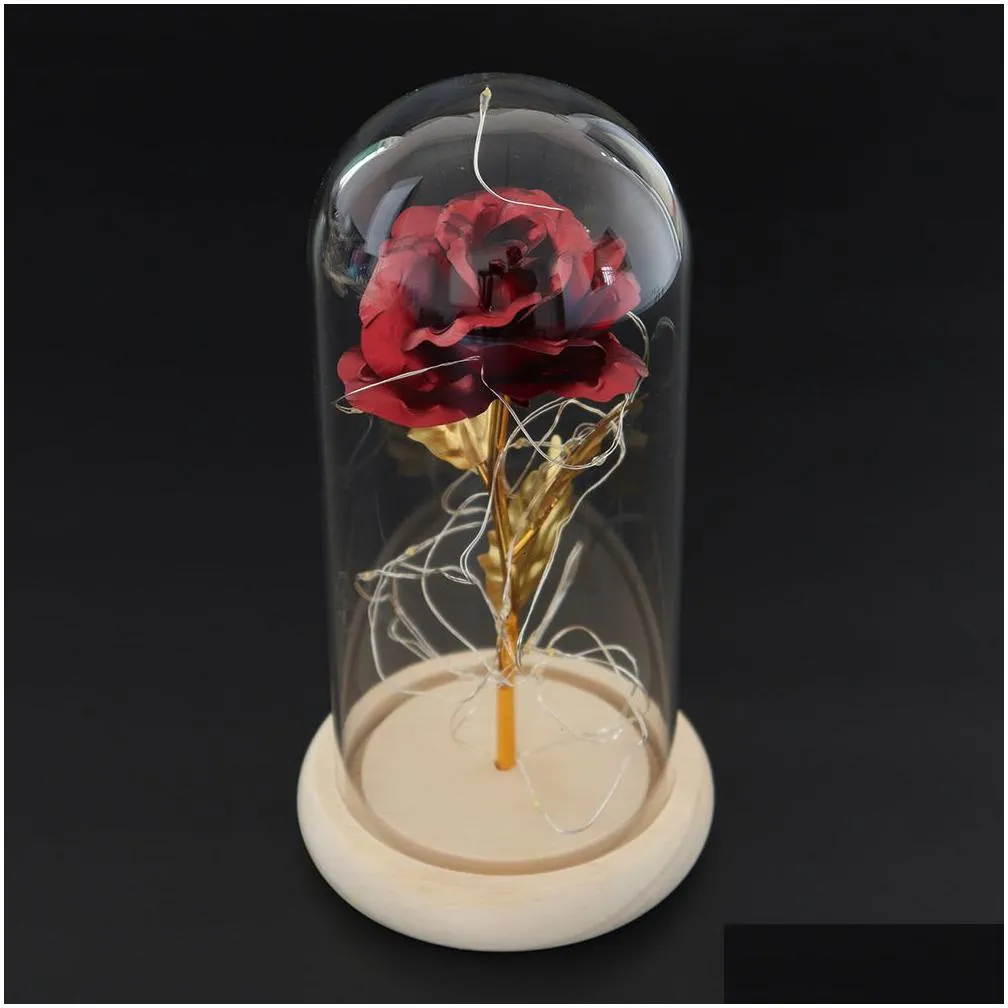 24k gold foil rose glass cover with led light creative valentines day gift decoration 230809