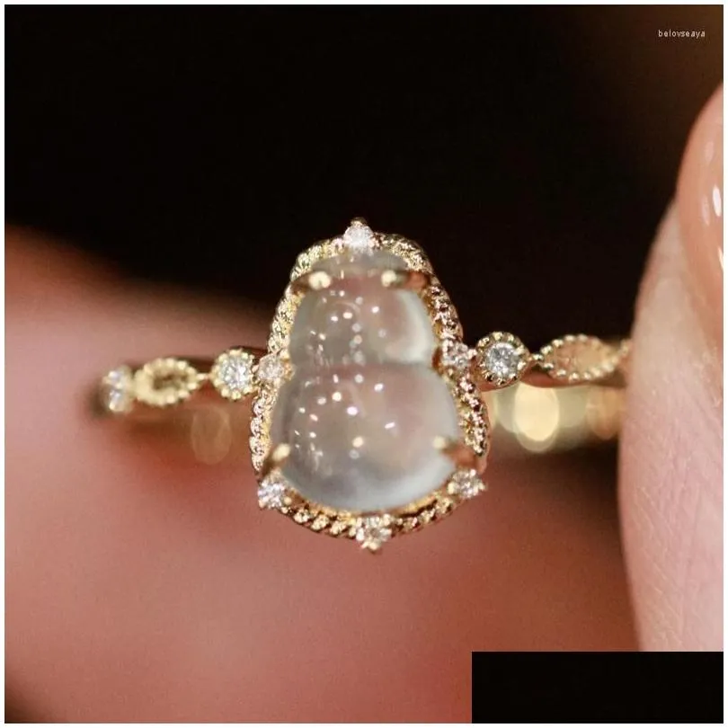 Jewelry Pouches Chalcedony Gourd -permeable Ring Gold-plated Moonstone Fashion Versatile Simple Design.