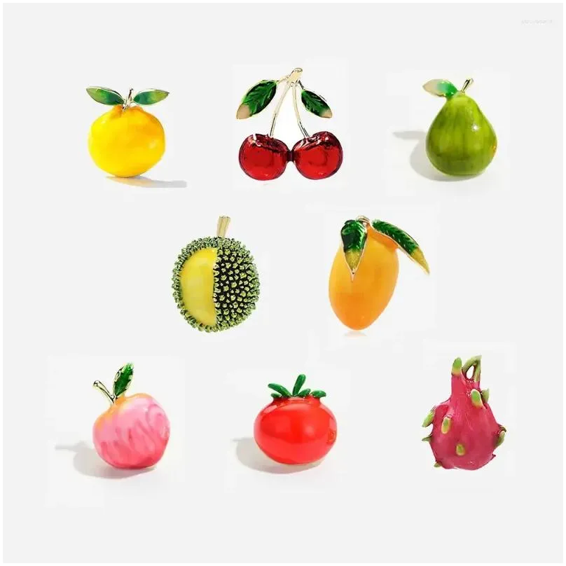 Brooches Cute Fruit Brooch Pin Set Mini Lapel Cherry Mango Tomato Durian Orange Peach Shape Personalized Decorate Enamel Alloy