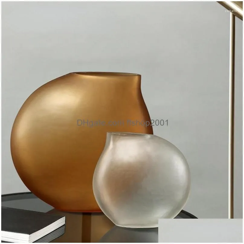 vases household flat round shape frosted glass vase decoration designer soft hydroponic planter