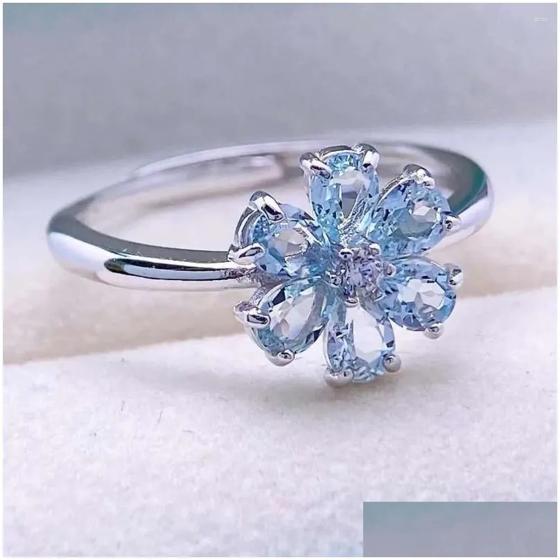 Cluster Rings Silver Ring Jewelry With Natural Aquamarine Gemstone 3 4mm For Woman Wedding Party Banquet Dating
