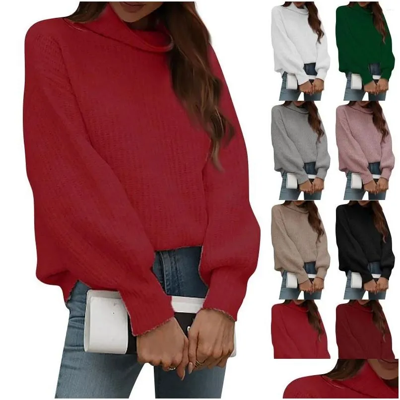 Women`s Sweaters Women`sSolid Color Knit Top High Neck Drop Shoulder Sweater High-Quality Ladies 2024 Winter Minimalist Personalized