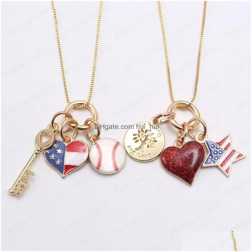 forth july kids girls charming pendant long chain necklace cute heart star baseball pendant necklace child jewelry