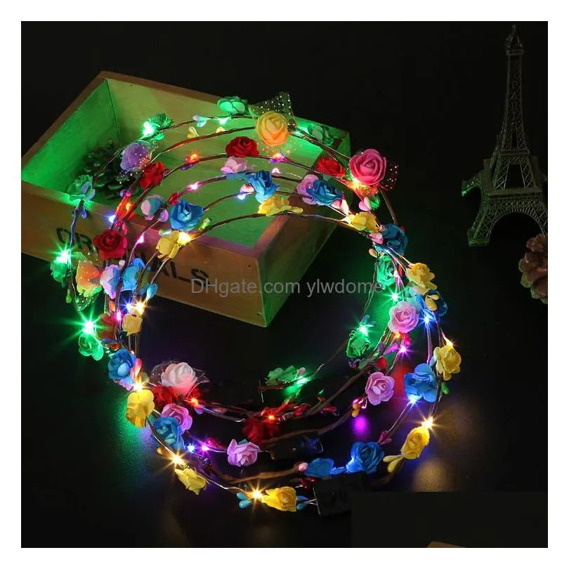 Led Rave Toy Glowing Lights Flower Wreath Garland Crown Headband Light Christmas Neon Decor Luminous Hair Drop Delivery Toys Gifts Lig Dh3B4