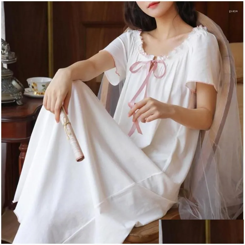 Women`s Sleepwear Victorian Vintage Nightgowns Women Cotton White Princess Long Sleep Night Dress Peignoir Ladies Nightwear Lounge