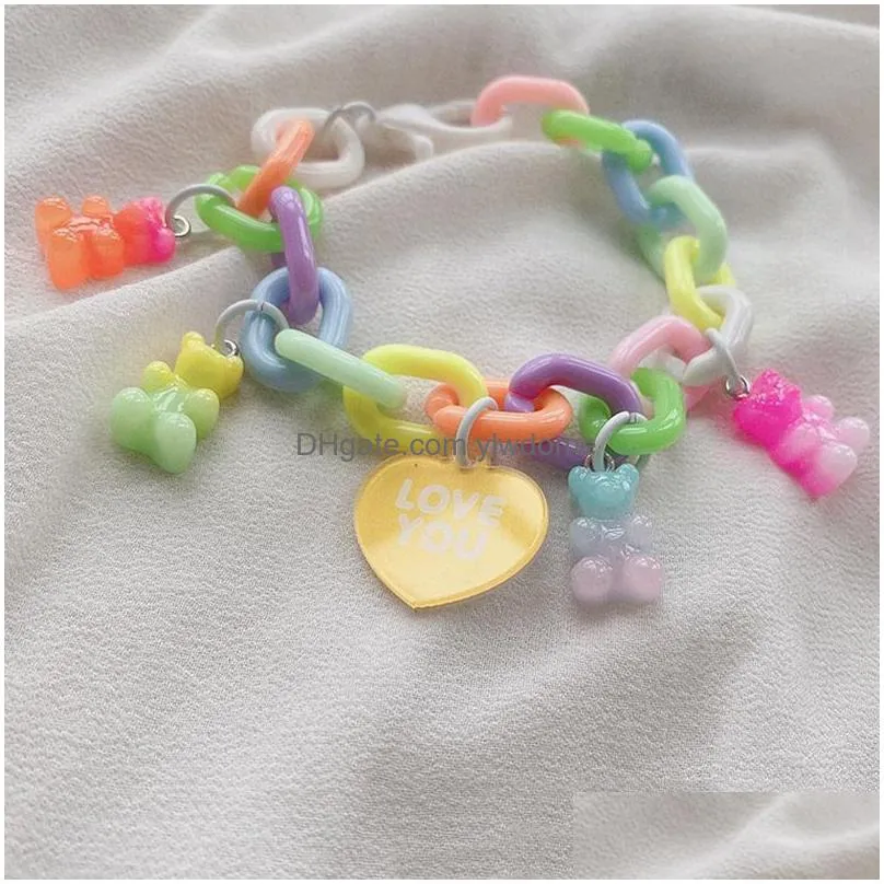 Jewelry Cute Bear Pendent Bracelet For Girls Adjustable Chain Friendship Colorf Heart Fashion Wholesale Drop Delivery Baby, Kids Mater Dhzq2