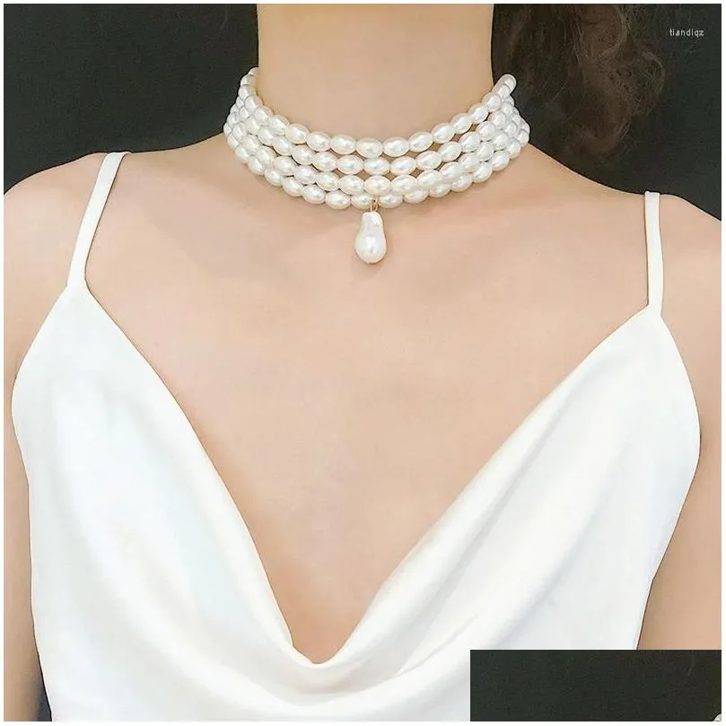Chains European Creative Choker Necklaces Fashion Baroque Imitation Pearl Necklace Women Temperament Multi Layer Beads Access