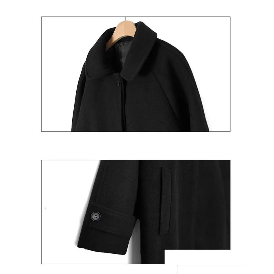 Women`s Wool Blends Coat Winter Korean Fashion Long Coated Thickened Woolen for Women Black Harajuku 231018