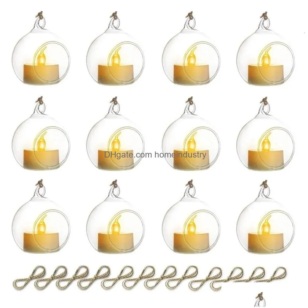 Candle Holders 6 12Pcs Mini Hanging Glass Tealight Globe Holder With Led For Wedding Party Tree Decoration 230701 Drop Delivery Dh8Wj