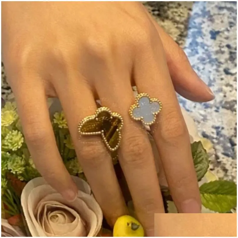 four leaf clover ring natural shell gemstone 925 silver for woman designer t0p quality highest counter quality fashion luxury exquisite gift with box