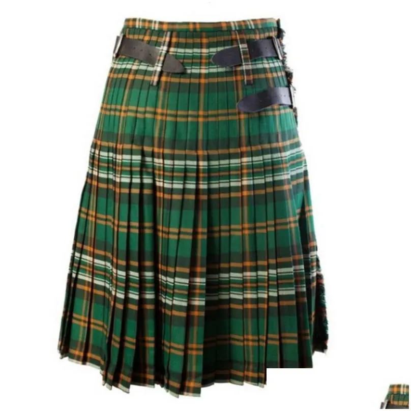 Men`S Pants Casual Pleated Scottish Kilts Mens Fashion Cargo Personality Trousers Plaids Pattern Loose Half Skirts Drop Delivery Appa Dhncb