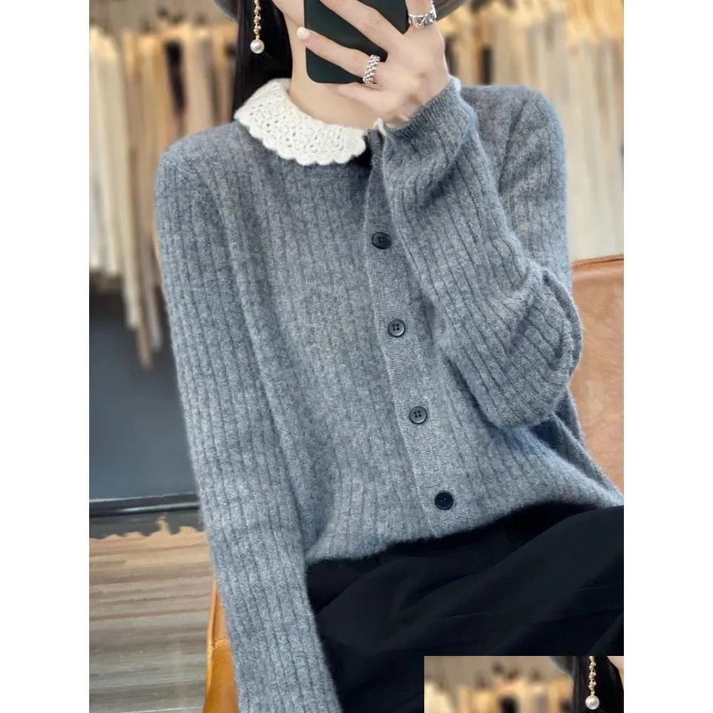 Women`s Sweaters Autumn Winter Peter Pan Collar Wool Cardigan Sweater Women Long Sleeve Top Basic In Outerwears Casual Female Knit Clothing