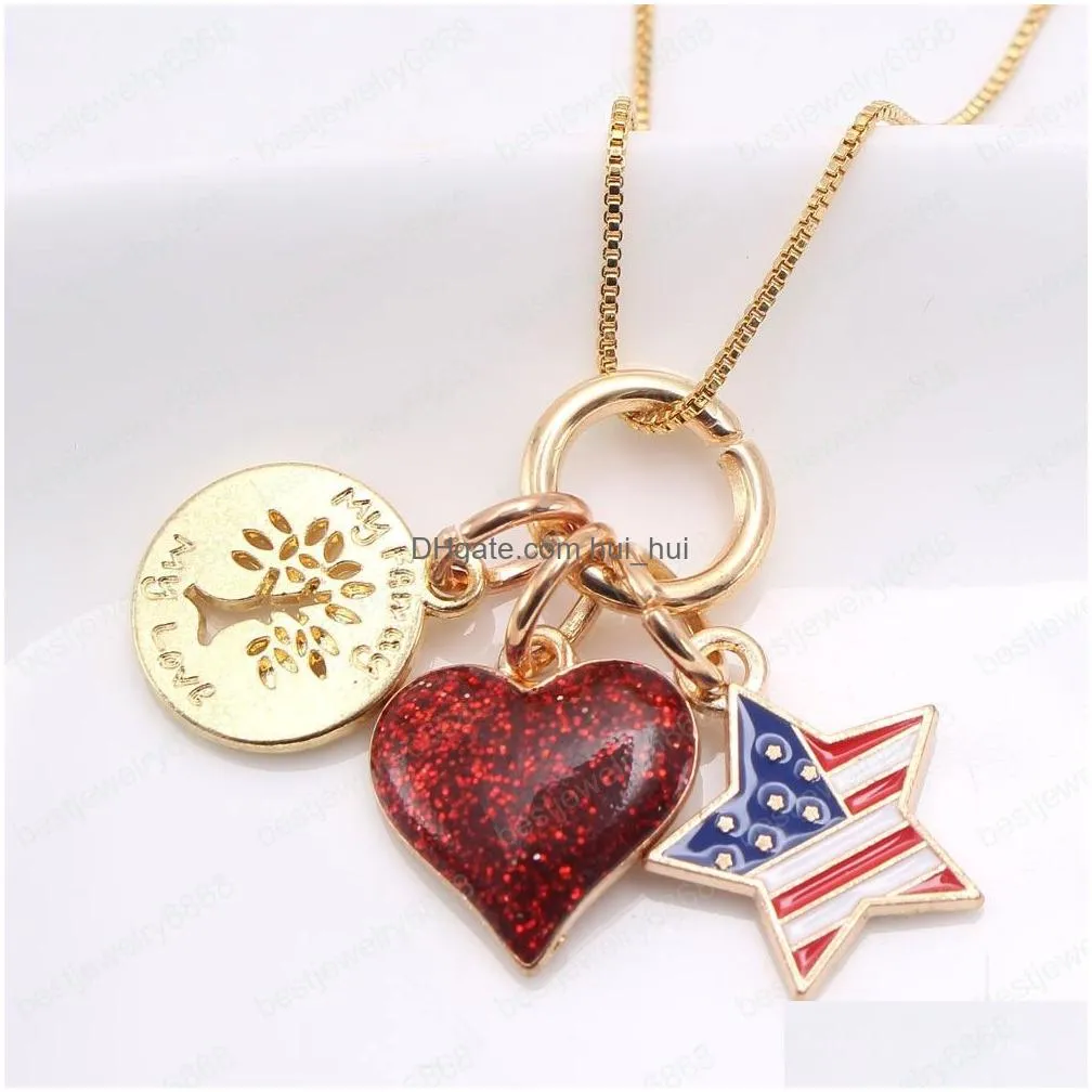 forth july kids girls charming pendant long chain necklace cute heart star baseball pendant necklace child jewelry
