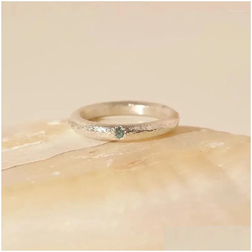 Cluster Rings 925 Sterling Silver Geometric Aquamarine Frosting The Stone Of Love Opening Adjustable For Women Fine Jewelry