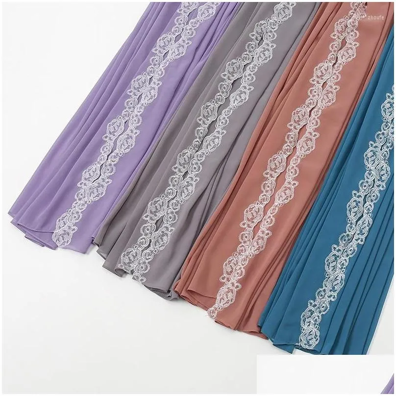 Scarves Muslim Lace Turban Women Hijab Chiffon Scarf For Fashion Islam Headscarves Bubble Heavy Solid Color Shawls Drop Delivery Dha6W