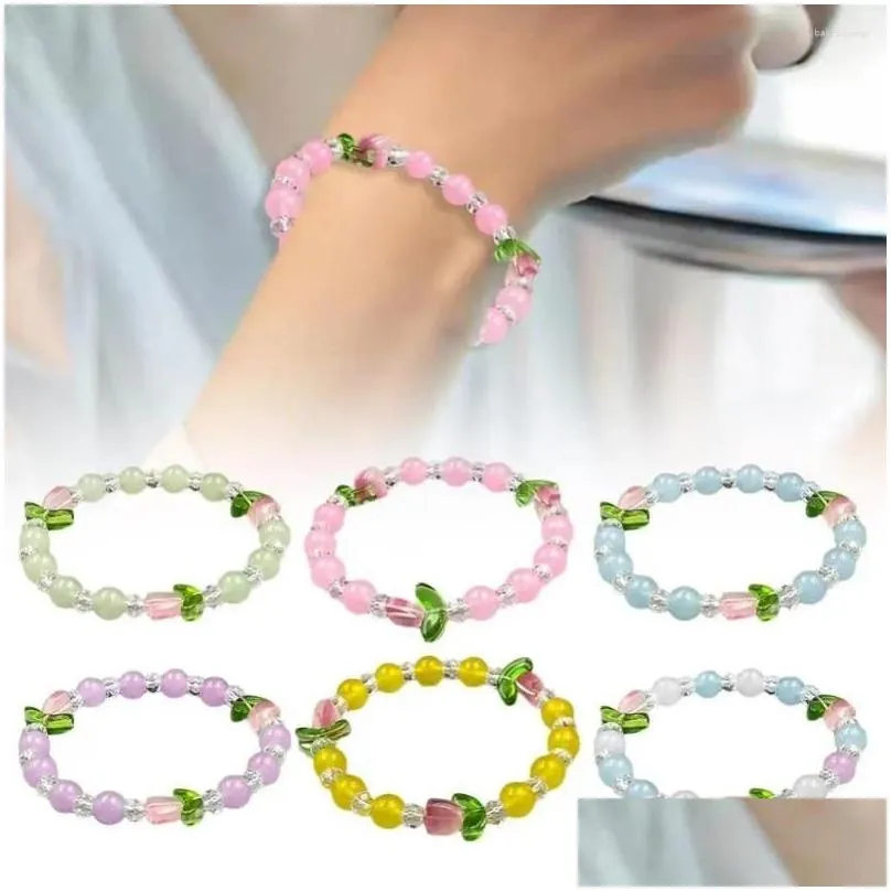 Strand Valentine`s Day Gift Tulip Flower Bracelet Friendship Gifts Jewelry Accessories Crystal Bead Women