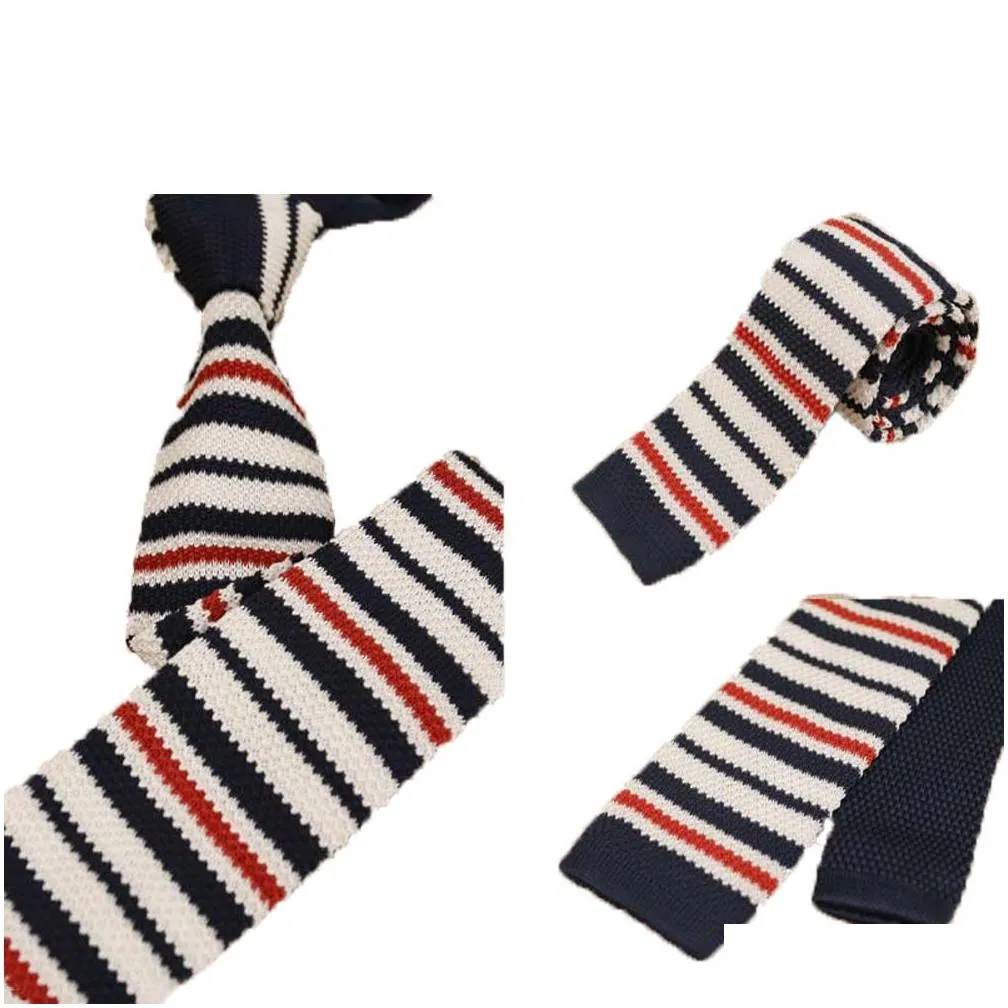 Neck Ties Liiway 5Cm Sknniy For Mens Knitted Flat Head Striped Tie Slim Neckties Wedding Formal Cravat Custom Logo Drop Delivery Dhrqi