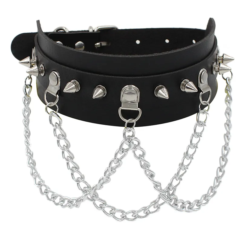 Chokers Gothic Black Spiked Punk Choker Collar Spikes Rivets Studded Chocker Necklace For Women Men Bondage Cosplay Goth Je Dhgarden Dhmzp