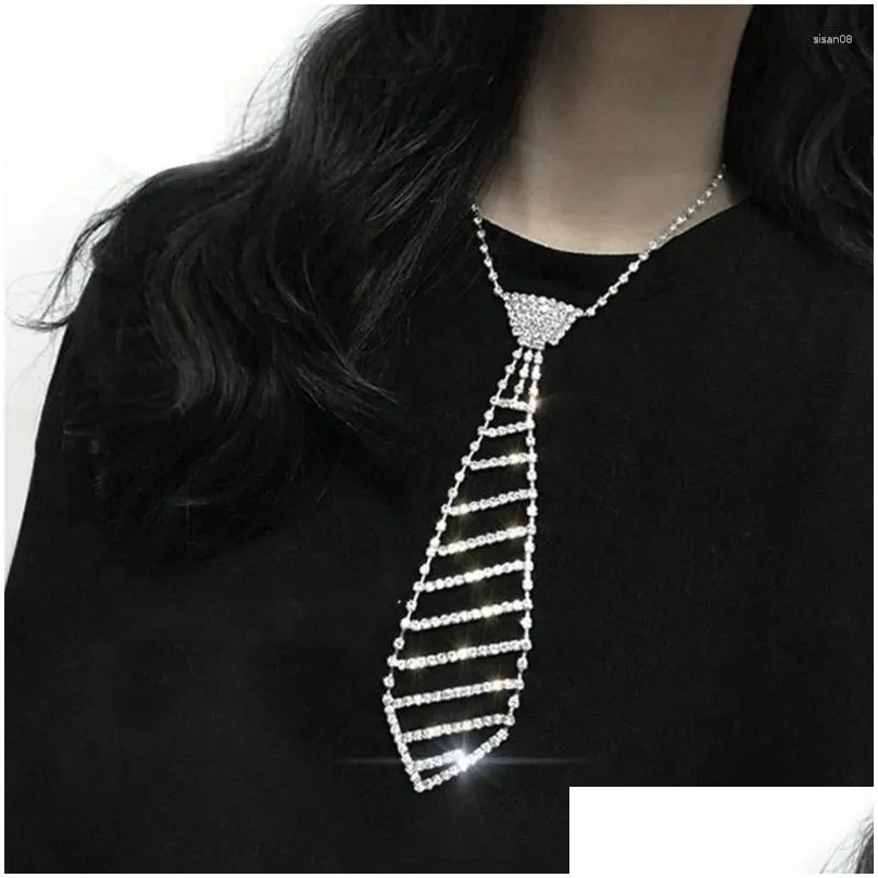 Chains Shiny Rhinestones Long Necktie Necklace With Adjustable Extended Chain For Women Weddings Party