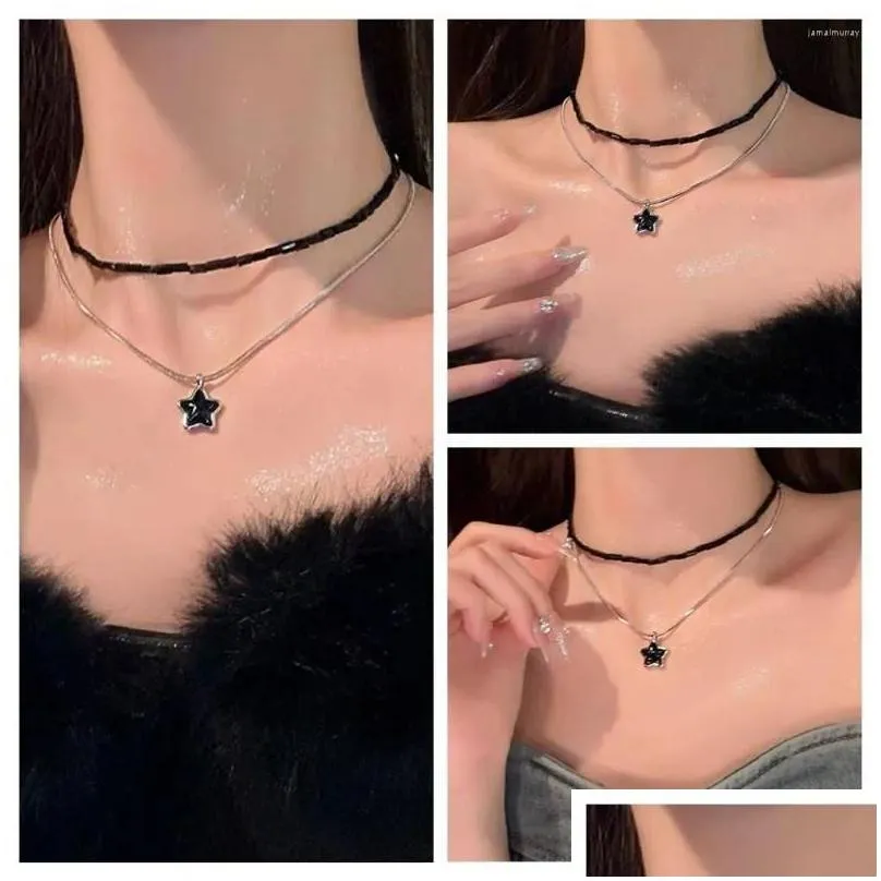 Choker Simple Five-pointed Star Clavicle Chain Fashion Cute Beaded Necklace Personality Niche Design Double