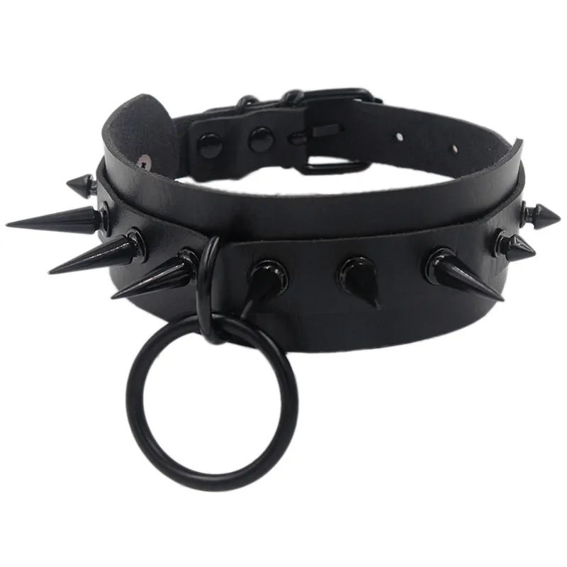 Chokers Gothic Black Spiked Punk Choker Collar Spikes Rivets Studded Chocker Necklace For Women Men Bondage Cosplay Goth Je Dhgarden Dhcjs