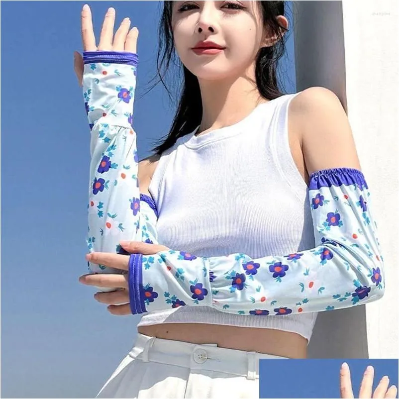 Knee Pads Protection Sports Sun Cycling Cooling Sleeves Flower Arm Sunscreen Ice Silk Sleeve
