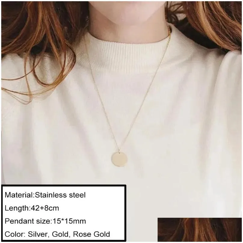 Pendant Necklaces JUJIE Simple Necklace 316L Stainless Steel For Women Disc Support Engrave Jewelry